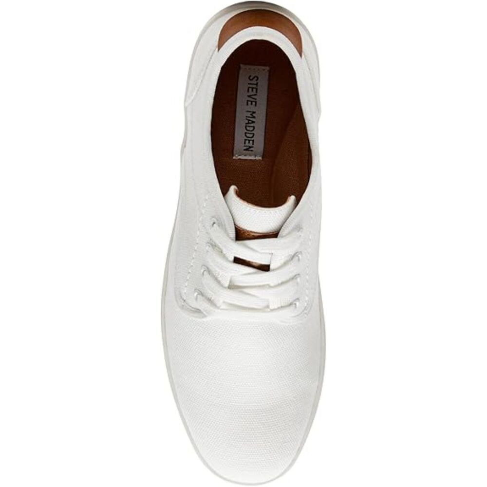 Men's White Fabric Round Toe Lace-up Rubber Sole Lightweight Fashion Sneakers - Picture 5 of 6